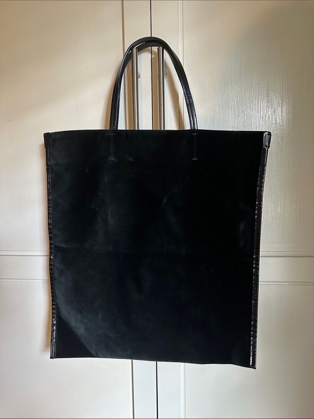 Ralph Lauren Collection Halee Black Velour w/Patent Leather trim Tote Bag Italy